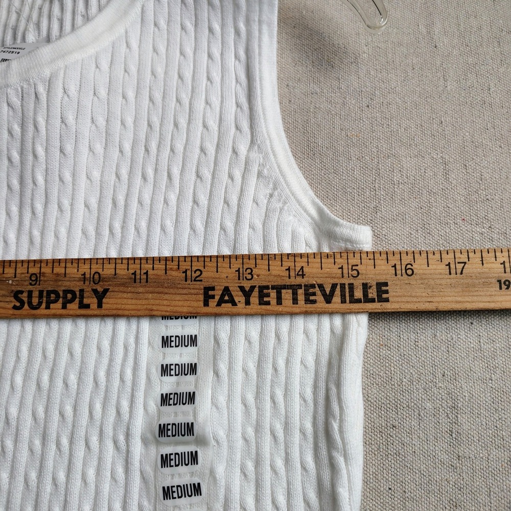 NWT Jeanne Pierre Womens M Cable Knit Sweater Vest White Cotton Preppy Old Money - Picture 5 of 8